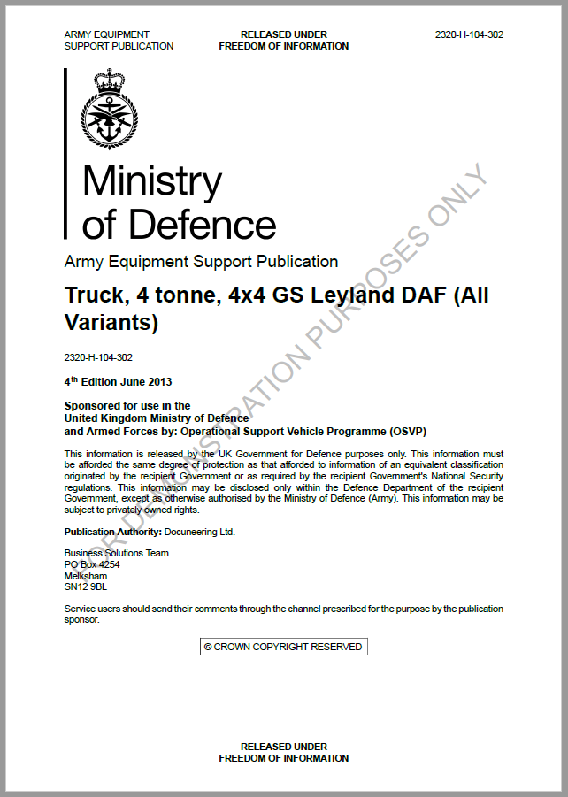 S1000D - UK MoD Army Equipment Support Publications (AESP) - Chapter Table of Contents