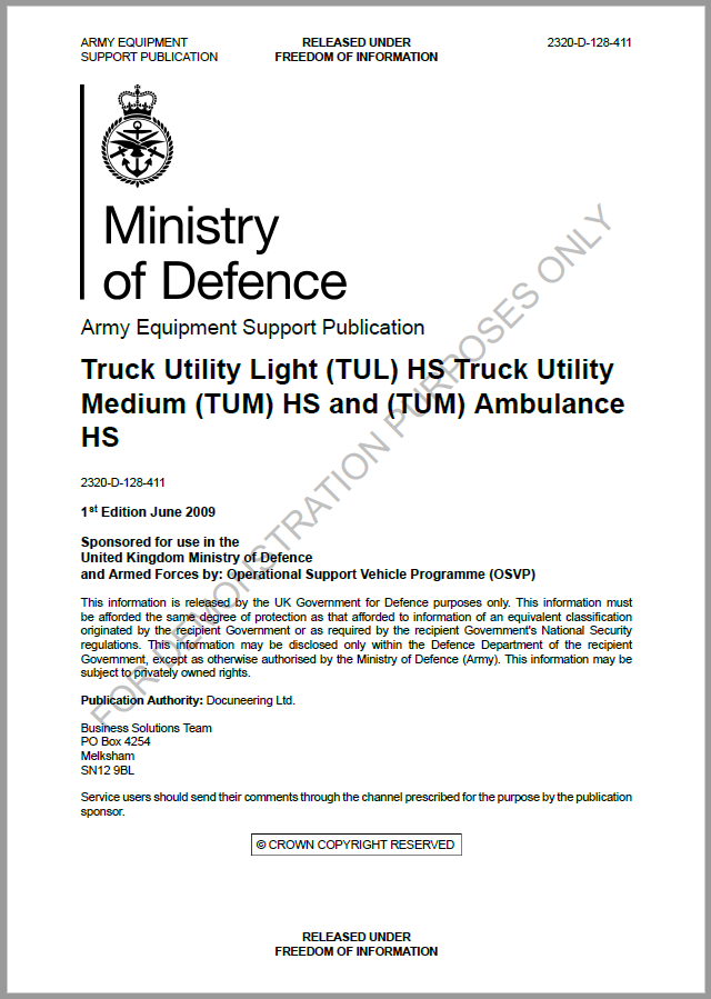 S1000D - UK MoD Army Equipment Support Publications (AESP) - Chapter Table of Contents (continued)