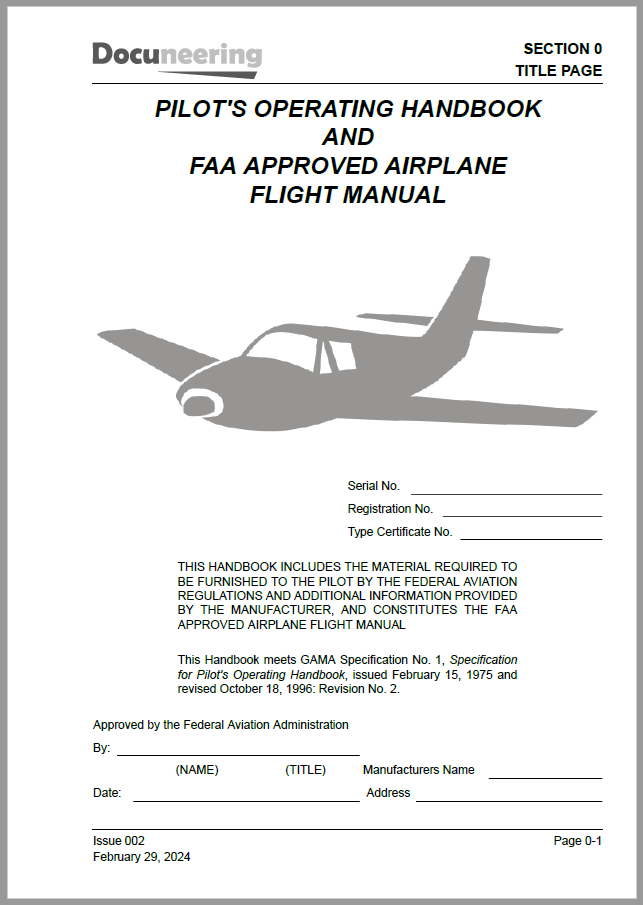 GAMA Spec No. 1 - Pilot's Operating Handbook (POH)/ Airplane Flight Manual (AFM)