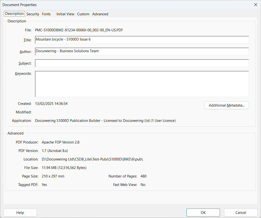 Docuneering - PDF Properties - Description tab